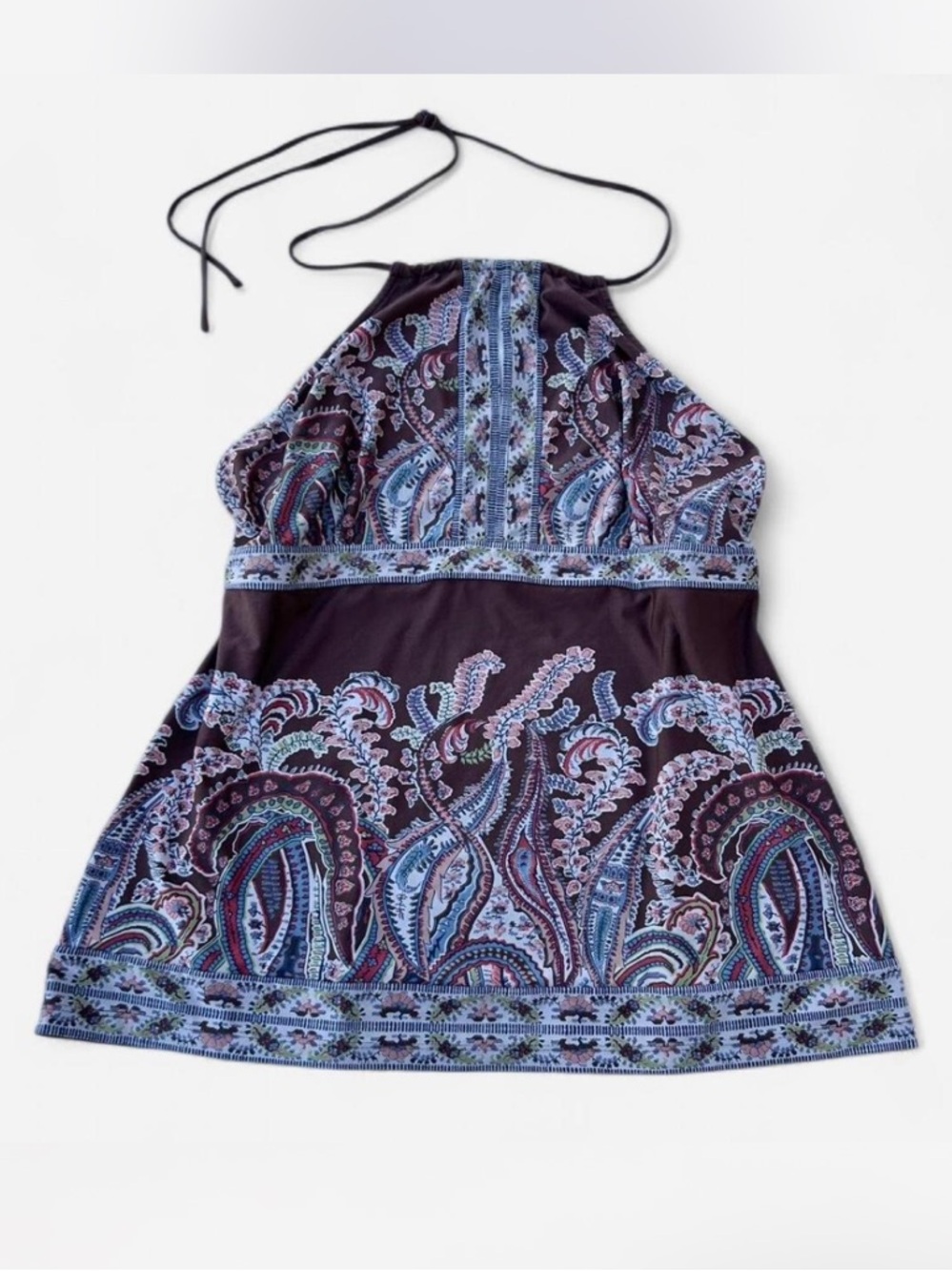 BCBGMaxAzria Brown & Pink Floral Paisley Keyhole Halter Top, Y2K Summer Party